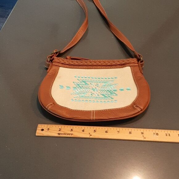 Brown Cream and Turquoise Purse with Adjustable Strap - Picture 7 of 8